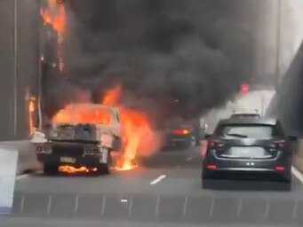 Sydney truck fire: The Eastern Distributor is closed southbound at Moore Park due to a truck fire approaching Dacey Avenue. Picture: Twitter