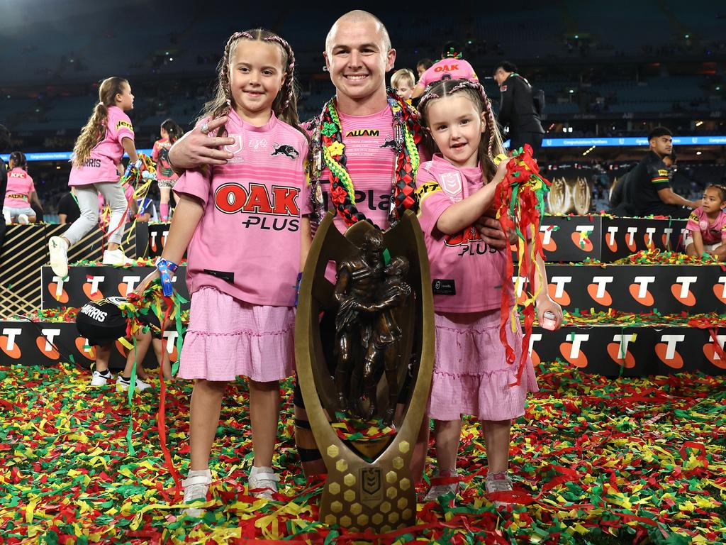 Dylan Edwards of the Panthers poses with the Provan-Summons Trophy. Picture: Cameron Spencer/Getty Images