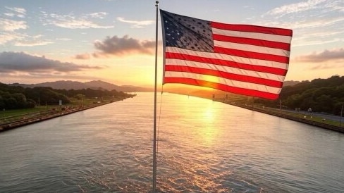 Donald Trump posted this picture of an American flag over the Panama Canal on his Truth Social site. Picture: Truth Social.