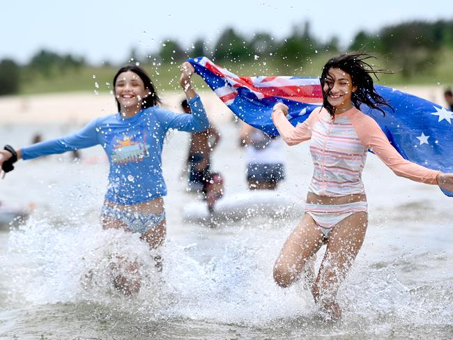 Alannah 12 and sister Charlotte Sweeney 11 at Australia Day celebration at Penrith beach.Photo Jeremy Piper