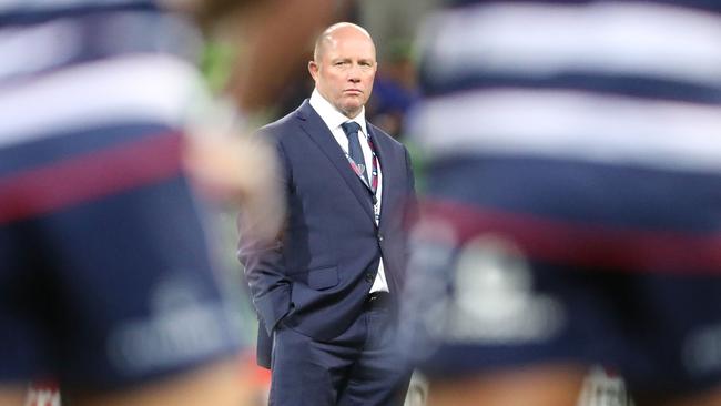 MELBOURNE, AUSTRALIA - MAY 13:  Melbourne Rebels head coach Tony McGahan looks on during the round 12 Super Rugby match between the Melbourne Rebels and the Queensland Reds at AAMI Park on May 13, 2017 in Melbourne, Australia.  (Photo by Scott Barbour/Getty Images)