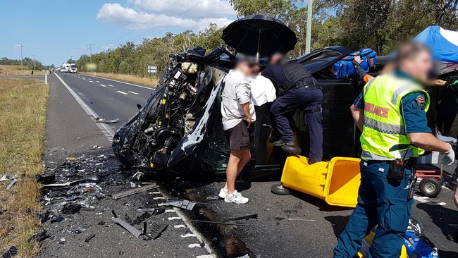 HORROR FATAL: Two people, including a eight-year-old girl, died in a fatal crash on the Bruce Hwy, south of Childers.