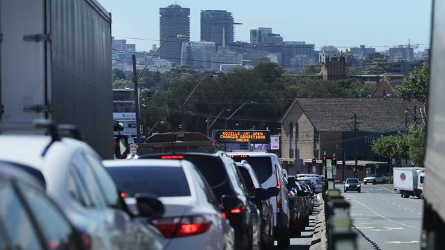 Pictured is commuter traffic on Victoria Road Rozelle on November 30. Picture: Richard Dobson