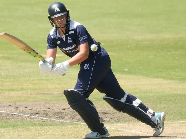 MELBOURNE, AUSTRALIA - FEBRUARY 12: Jasmine Nevins of Victoria bats during the WNCL match between Victoria and Tasmania at CitiPower Centre, on February 12, 2024, in Melbourne, Australia. (Photo by Daniel Pockett/Getty Images)