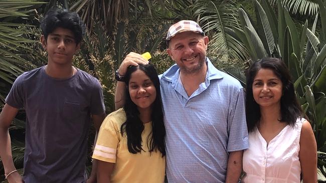 Andrew Nicholson and his wife, Champa, with son Samuel and daughter Annika in Hyderabad on Tuesday.