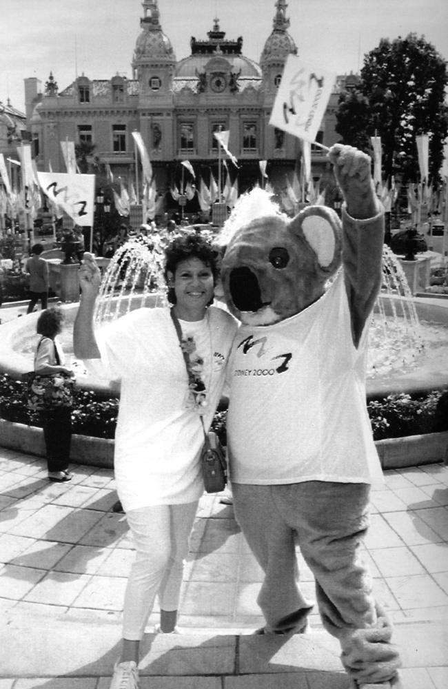 Evonne Goolagong with a koala in Casino Square, Monte Carlo, in 1993.