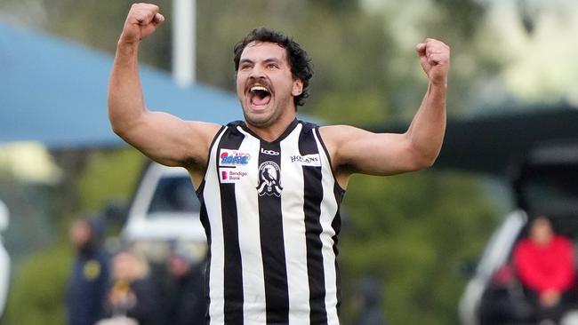 RDFNL footy: Wallan v Kyneton at Greenhill Reserve.  Mason Bowden of Wallan celebrates his goal after the siren.Picture : George Sal