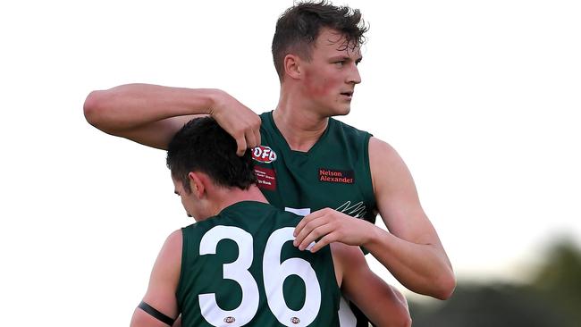 Patrik Balta and Ned Gentile celebrate a goal on Saturday. Picture: Andy Brownbill