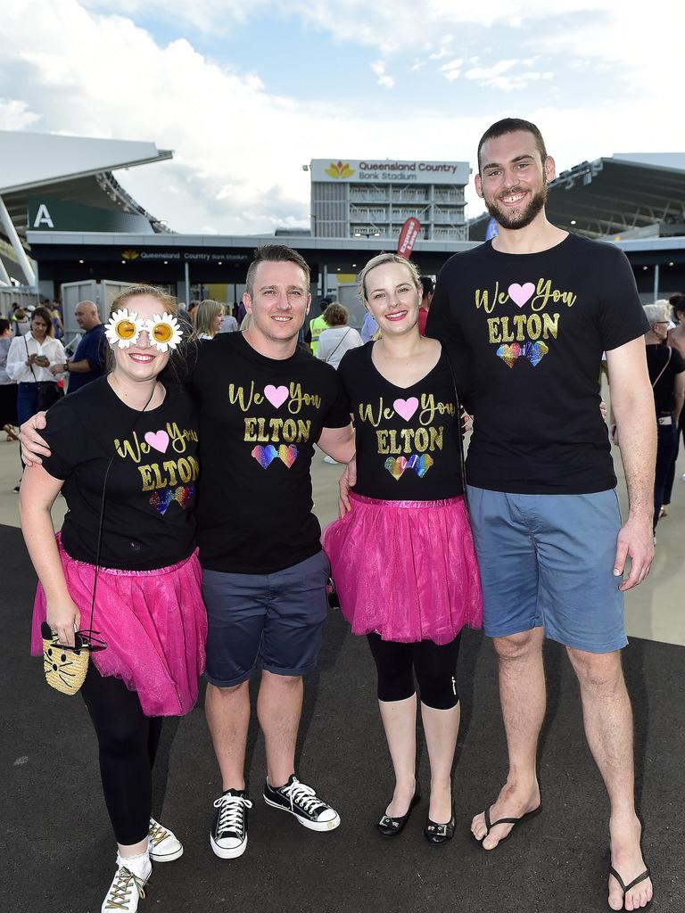 Kimberley and Luke McCurley with Chloe and Steve Costanzo. Elton John performed at Queensland Country Bank Stadium, Townsville on 29 February 2020. PICTURE: MATT TAYLOR.