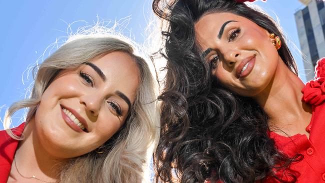 ADELAIDE, AUSTRALIA - NewsWire Photos MARCH 13, 2025: Young entrepreneurs Nicole Tomasek, left, and Nicola Nikolaidis. They're best friends and they've started a business creating a hair product called Nikol which combines sun protection and beauty. Picture: NewsWire / Brenton Edwards