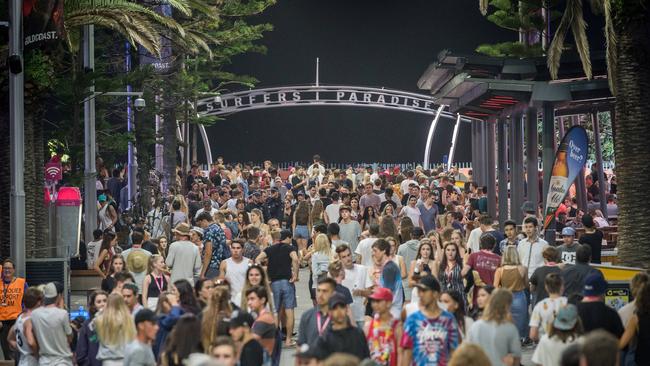 Surfers Paradise packed during Schoolies 2015. Picture: Jake Nowakowski