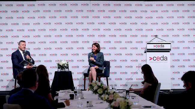 Westpac chief executive Anthony Miller moderates a discussion with Premier Gladys Berejiklian. Picture: NCA NewsWire Dylan Coker