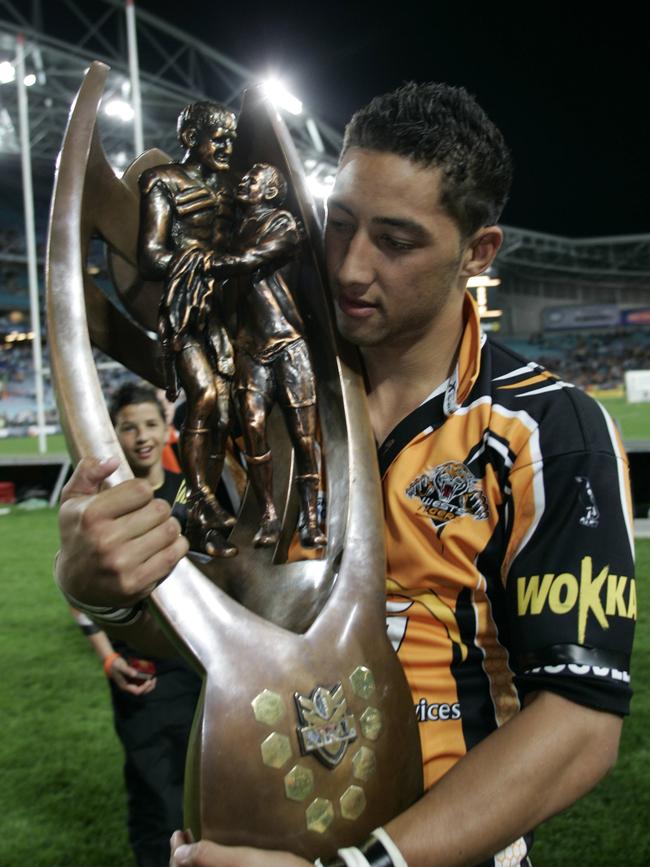 Benji Marshall celebrates the 2005 premiership.