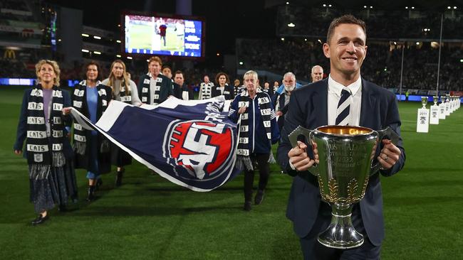 A flag gave Joel Selwood the fairytale farewell. Picture: Michael Klein