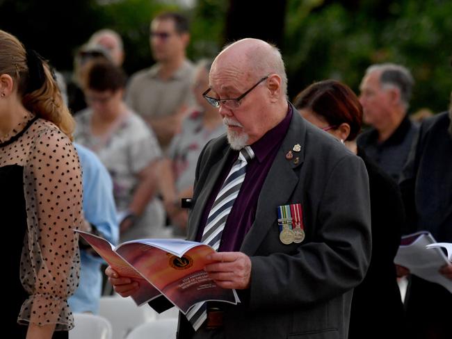 Dawn Service at Anzac Park for 83rd commemoration of Battle of Coral Sea. Townsville and District Sub Section of the Naval Association of Australia president Trevor Williams. Picture: Evan Morgan
