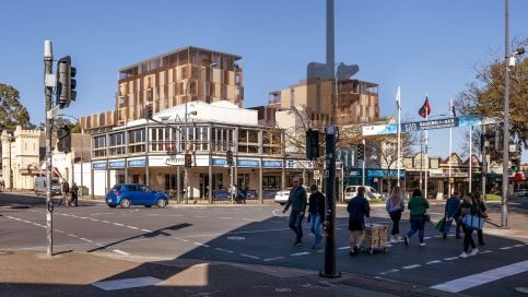 The view of the development from outside the Hoyts cinema at the intersection of The Parade and George St. Picture: Studio Nine Architects