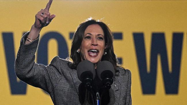 US Vice President and Democratic presidential candidate Kamala Harris speaks during a campaign rally at Burns Park in Ann Arbor, Michigan, October 28, 2024. (Photo by Drew ANGERER / AFP)