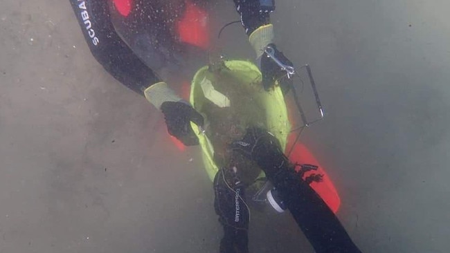 Environmental divers clean up the Gold Coast Seaway. This year they removed 1.75 tonnes from the waterways. Picture: supplied