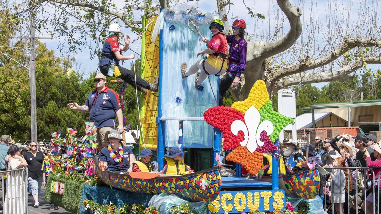 Darling Downs Scouts float in the Grand Central Floral Parade. Saturday, September 17, 2022. Picture: Nev Madsen.