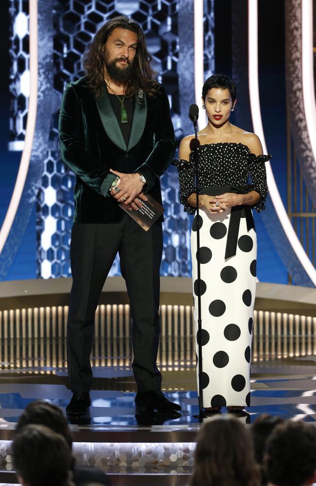Momoa and Zoe Kravitz at the 77th Annual Golden Globe Awards. Picture: Paul Drinkwater/NBC via AP