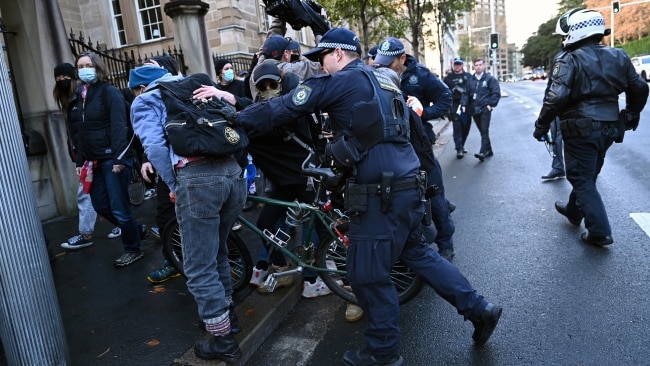 NSW Police arrested 10 people on Monday after members from Blockade Australia wrecked havoc in the Sydney CBD. Picture: Getty Images