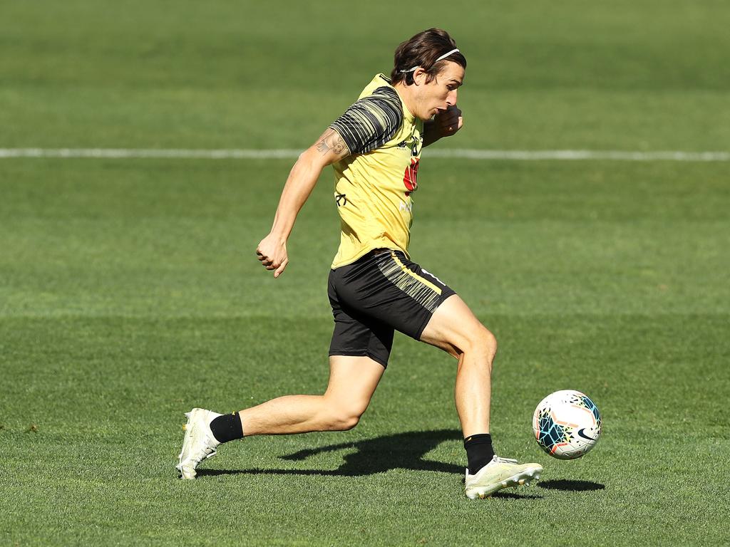 Wellington Phoenix’s Louis Fenton trains ahead of his side’s match with Sydney FC on Friday night. Picture: Mark Kolbe/Getty Images