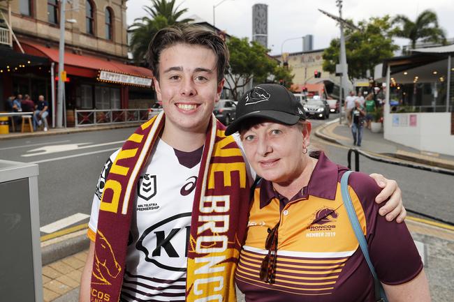 Dominic Nipperess and Kim Voysey pictured at the Broncos v Rabbitohs, round 1, on Caxton Street, Brisbane 11th of March 2022. This is the first game for the BroncosÃ• season.