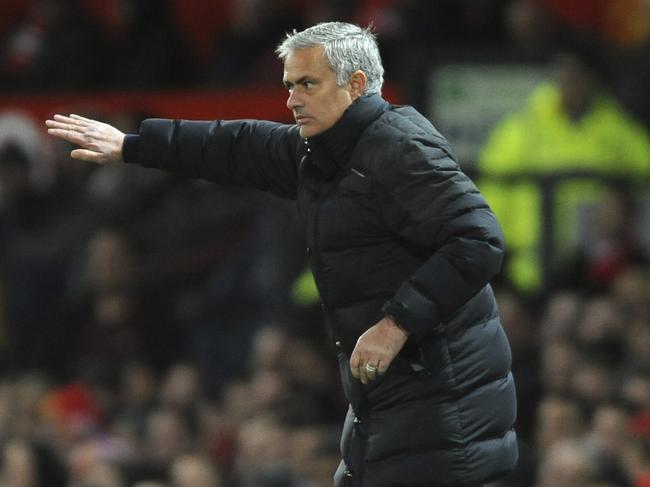 Manchester United manager Jose Mourinho gestures during the English Premier League soccer match between Manchester United and West Ham United at Old Trafford in Manchester, England, Sunday, Nov. 27, 2016. (AP Photo/Rui Vieira)