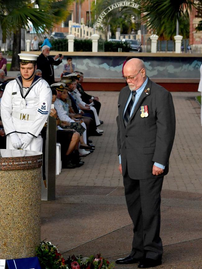 Commemoration dawn service for 80th anniversary of the Battle of the Coral Sea at Anzac Park, Townsville. Naval Association of Australia Townsville and District sub section president Trevor Williams. Picture: Evan Morgan