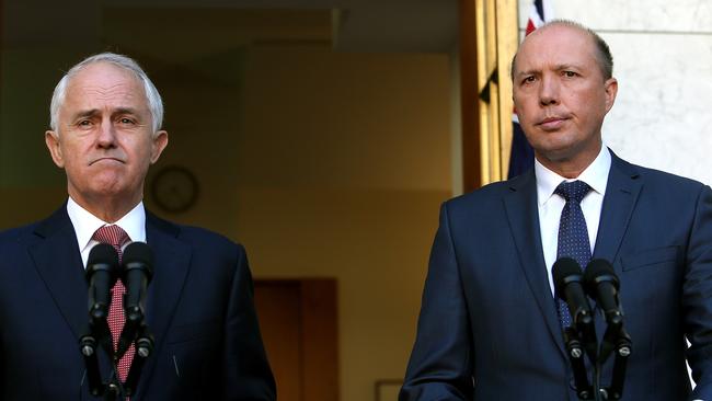 Prime Minister Malcolm Turnbull and Immigration and Border Protection Minister Peter Dutton. (Pic: Kym Smith.)