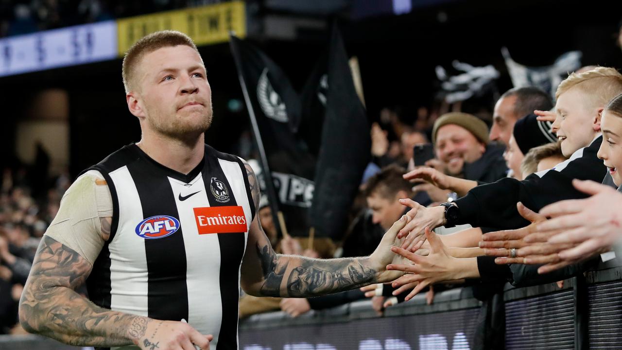 Jordan De Goey of the Magpies. Photo by Dylan Burns/AFL Photos via Getty Images.