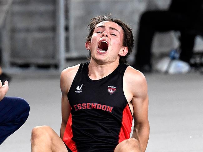 GOLD COAST, AUSTRALIA - FEBRUARY 16: Jack Hale screams in pain after injuring his leg in the final of the Men's 100m event during the Australian Athletics Championships & Nomination Trials at Carrara Stadium on February 16, 2018 in Gold Coast, Australia.  (Photo by Bradley Kanaris/Getty Images)