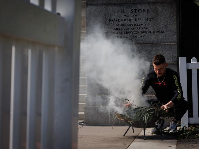 The Welcome to Country Smoking Ceremony at the Shrine of Remembrance Picture: NewsWire