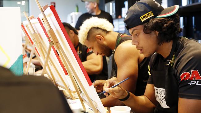 Player Jarome Luai painting at the Penrith Panthers Centre of Excellence in Penrith. Picture: Jonathan Ng