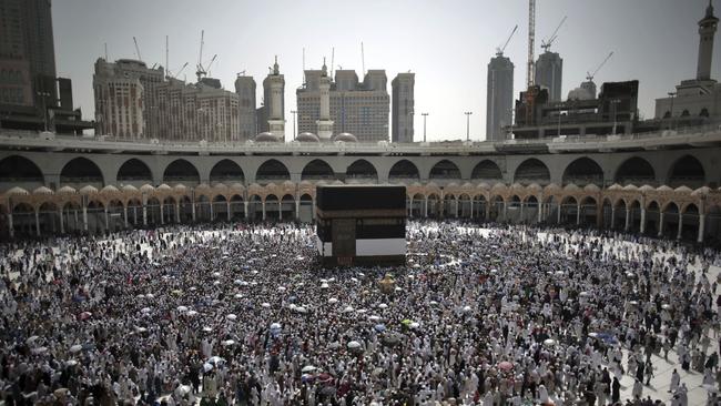Muslim pilgrims circumambulate around the Kaaba, the cubic building at the Grand Mosque, ahead of the annual Hajj pilgrimage in the Muslim holy city of Mecca, Saudi Arabia. Picture: AP Photo/Khalil Hamra