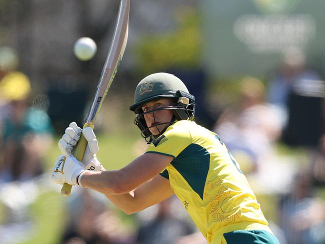 MELBOURNE, AUSTRALIA - JANUARY 14: Ellyse Perry of Australia bats during game two of the Women's Ashes ODI series between Australia and England at Junction Oval on January 14, 2025 in Melbourne, Australia. (Photo by Robert Cianflone/Getty Images)