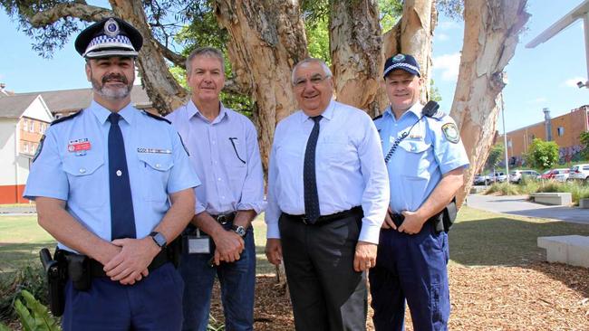 CBD SECURITY: Richmond Police District Chief Insp Toby Lindsay, Council Compliance Coordinator Matt Kelly, Thomas George MP and Sgt Claude Toskins, are in agreement the upgraded CCTV will assist in ensure the CBDs of Lismore and Nimbin will be more secure. Picture: Alison Paterson