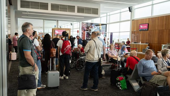 Passengers waiting to board a Virgin flight to Sydney at Adelaide Airport on Monday. Picture: Morgan Sette