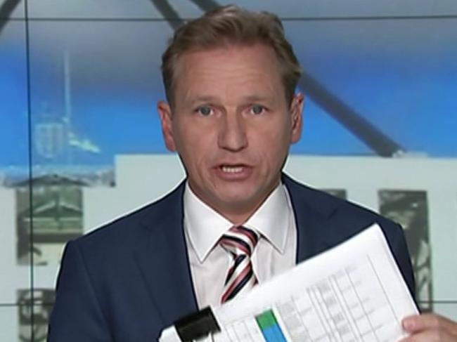 Andrew Probyn holds a copy of a colour-coded spreadsheet obtained by ABC used by Bridget McKenzie's office to determine sports grants.