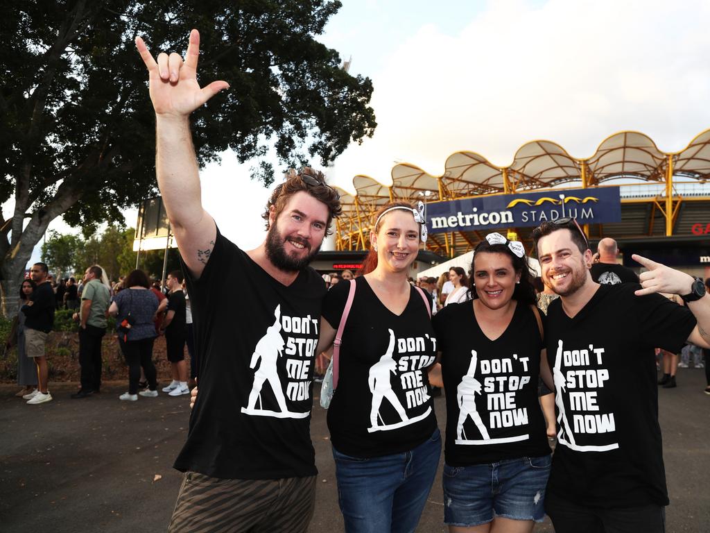 Jarred Sanford, Brooke Sanford, Belinda Rama and Brett Nangle from Coomera arrive at Metricon Stadium to see Queen Live. Photograph: Jason O'Brien