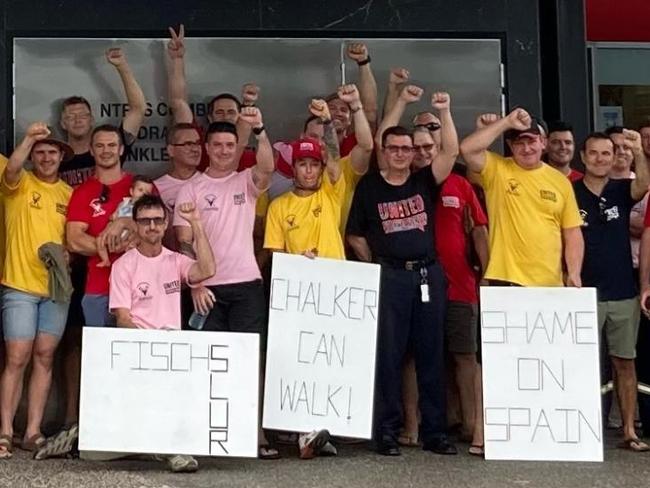 Firies and supporters protesting in Darwin CBD. Picture: Supplied