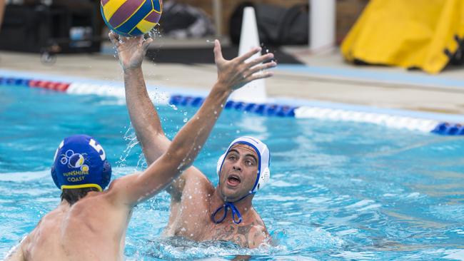 Kane Watts of Mackay against Sunshine Coast in round five open men Water Polo Queensland 2021 Queensland Country Championships at Milne Bay Aquatic and Fitness Centre, Saturday, February 13, 2021. Picture: Kevin Farmer