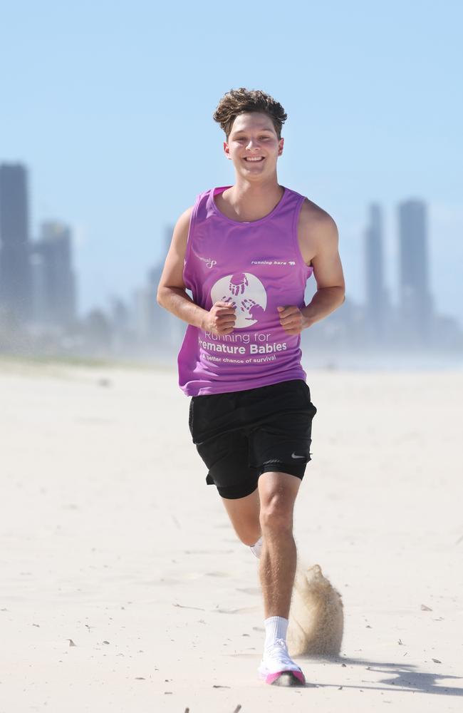 Carlos Celis, 18yrs, from Reedy Creek is getting ready for the ASICS Gold Coast Marathon at Miami Beach on 5-6 July. He hopes to raise $5,000 for sick and premature babies. Photo: Annette Dew.