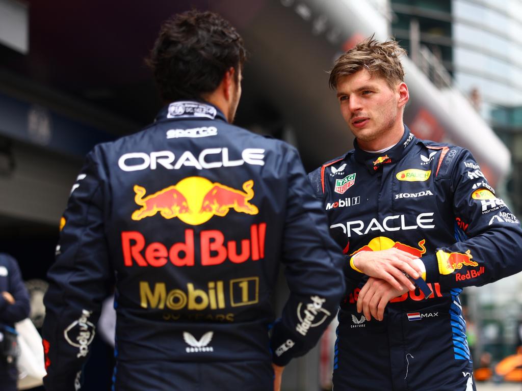 Sprint winner Max Verstappen Red Bull teammate Sergio Perez. Picture: Getty Images