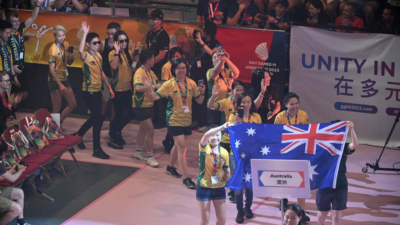 Australian athletes at the opening ceremony of the Gay Games in Hong Kong in November, 2023. Photo by Peter PARKS / AFP