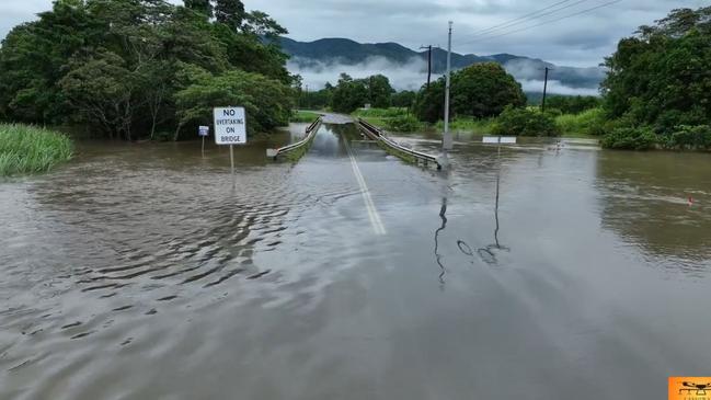 Flooding at Whittings Crossing on Tully Mission Beach Rd on Sunday, February 1. Picture: Cassowary Coast Drones