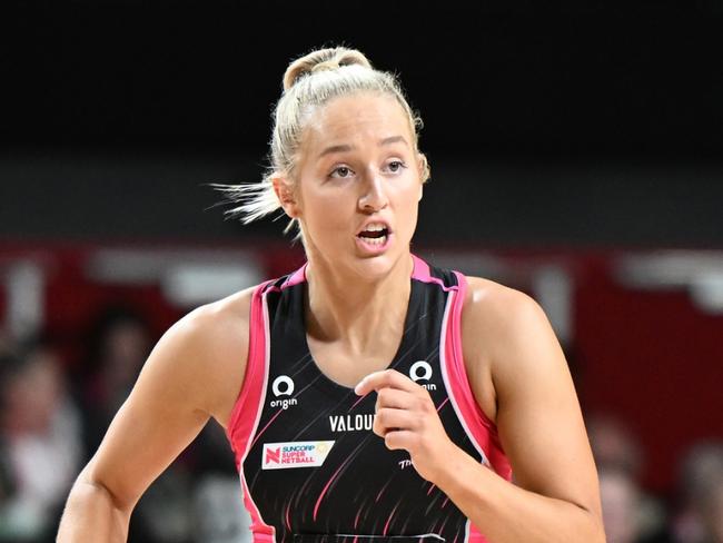 ADELAIDE, AUSTRALIA - JUNE 10:  Tayla Williams of the Thunderbirds in action during the round 13 Super Netball match between Adelaide Thunderbirds and Sunshine Coast Lightning at Adelaide Entertainment Centre, on June 10, 2023, in Adelaide, Australia. (Photo by Sue McKay/Getty Images)