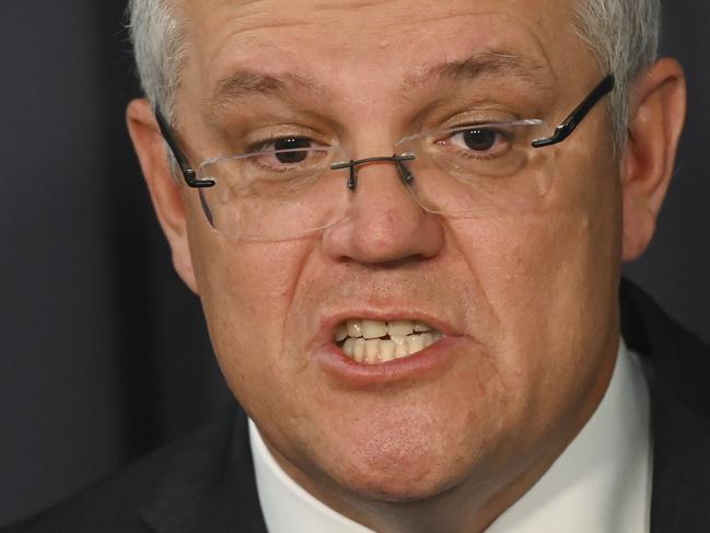 Australian Prime Minister Scott Morrison speaks to the media during a press conference at Parliament House in Canberra, Wednesday, April 29, 2020. (AAP Image/Lukas Coch/Pool)