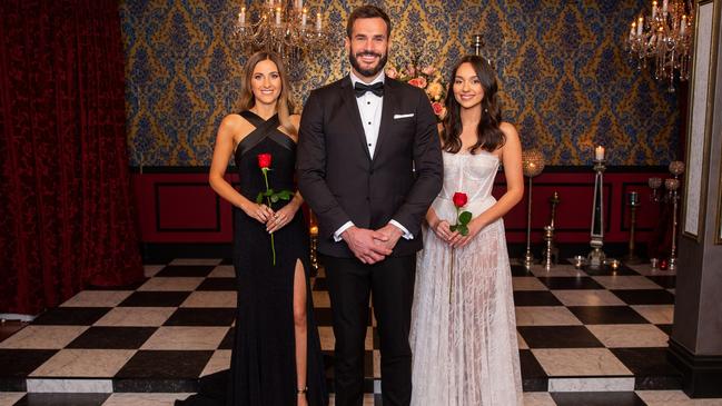 Varelis (right) once called Bachelor winner Irena Srbinovska (left) a “manipulative little b****” on the show and claimed Locky Gilbert (centre) “gaslit” her.