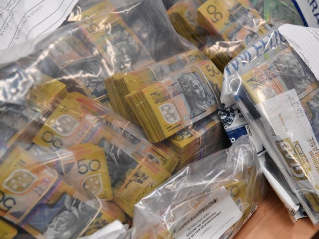 Some of the seized money after the arrests of nine people including Adam Cranston on tax fraud charges in 2017. Picture: AAP Image/Paul Miller